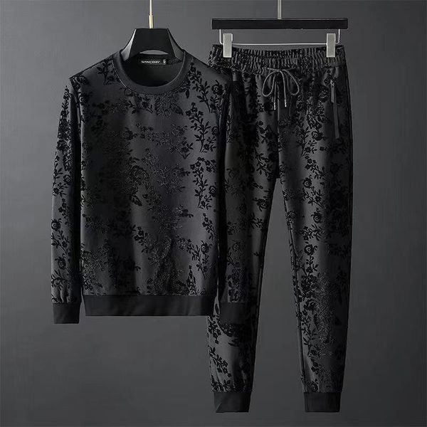 men's tracksuits european and american personality simple dark flower round neck long-sleeved sweater trousers two-piece suit, Gray
men's tracksuits european and american personality simple dark flower round neck long-sleeved sweater trousers two-piece suit, Gray