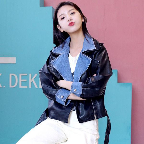 women's leather & faux women 's 2021 spring and autumn denim stitching suit collar loose jacket easy matching coat, Black
women's leather & faux women 's 2021 spring and autumn denim stitching suit collar loose jacket easy matching coat, Black