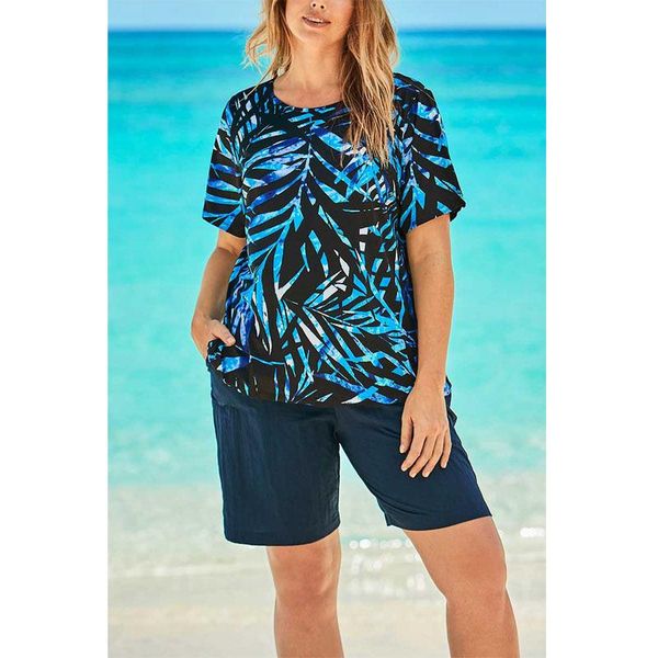 women's swimwear beach suit plus size bathing vacation print short-sleeve t shirt casual five-point pants swimsuit women, White;black
women's swimwear beach suit plus size bathing vacation print short-sleeve t shirt casual five-point pants swimsuit women, White;black
