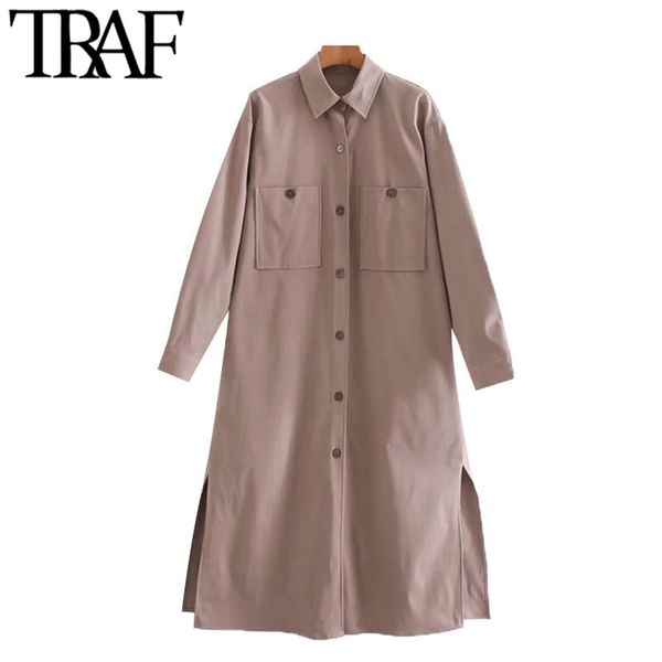 women fashion with pockets loose midi shirt dress vintage long sleeve side vents female dresses vestidos mujer 210507, Black;gray
women fashion with pockets loose midi shirt dress vintage long sleeve side vents female dresses vestidos mujer 210507, Black;gray