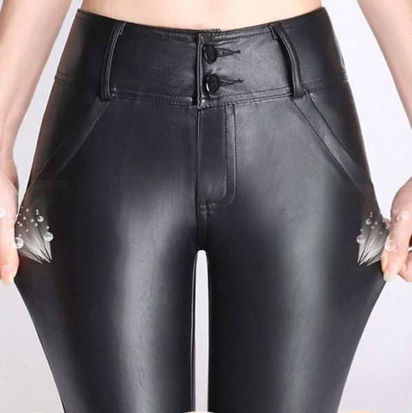 women's pants & capris women faux leather plus size 4xl stretch bandage waist ladies'legging autumn winter pencil ws107, Black;white