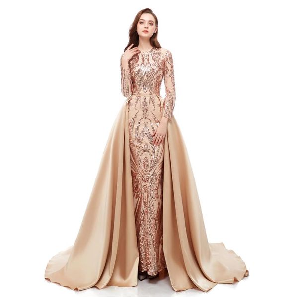 party dresses janevini arabic champagne gold sequin gown long sleeve evening 2021 with detachable train satin mermaid dress robe, White;black
party dresses janevini arabic champagne gold sequin gown long sleeve evening 2021 with detachable train satin mermaid dress robe, White;black