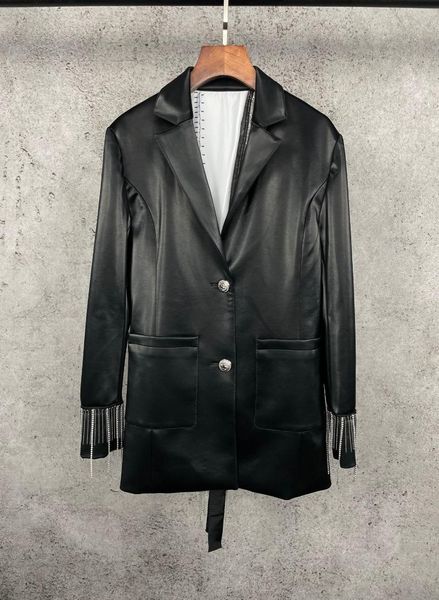 women's fur & faux ladies 2021 fashion long sleeve lapel solid color crystal diamond back split leather suit 0108, Black
women's fur & faux ladies 2021 fashion long sleeve lapel solid color crystal diamond back split leather suit 0108, Black