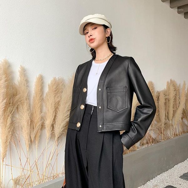 women's jackets haining leather short sheepskin 2021 autumn slim fit and versatile v-neck small jacket coat, Black;brown
women's jackets haining leather short sheepskin 2021 autumn slim fit and versatile v-neck small jacket coat, Black;brown