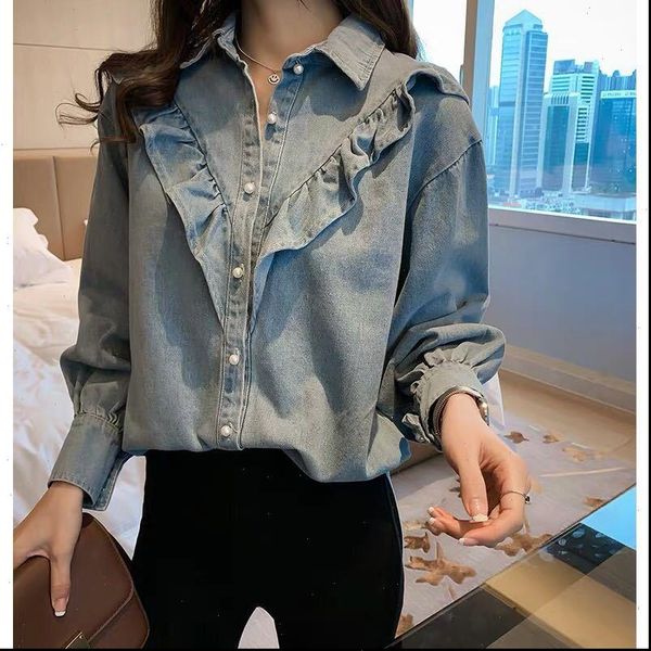 spring korean lotus leaf denim womens shirts loose thin long sleeve basic blouse autumn goth clothes, White
spring korean lotus leaf denim womens shirts loose thin long sleeve basic blouse autumn goth clothes, White