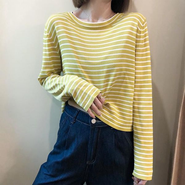autumn korean style o-neck striped knit sweater women long sleeve crop knitwear women's sweaters, White;black
autumn korean style o-neck striped knit sweater women long sleeve crop knitwear women's sweaters, White;black