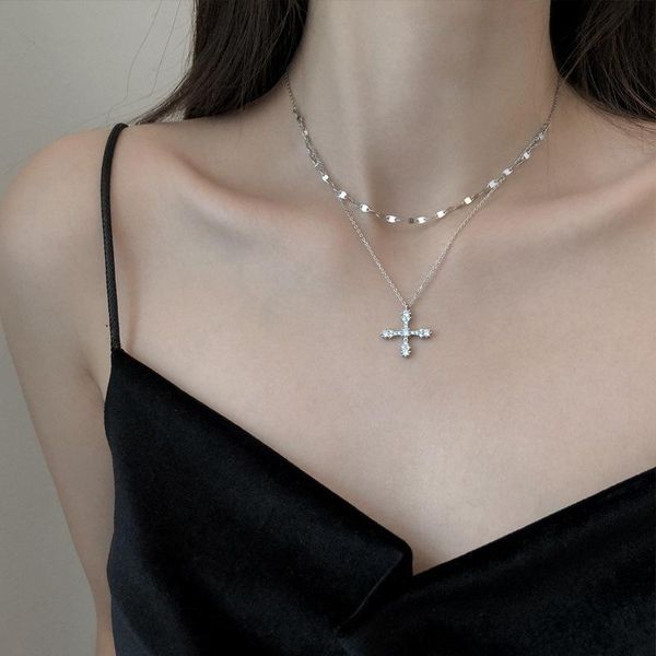 sterling silver shiny cz cross necklace for women double layer clavicle chain jewelry s-n244 chains
sterling silver shiny cz cross necklace for women double layer clavicle chain jewelry s-n244 chains