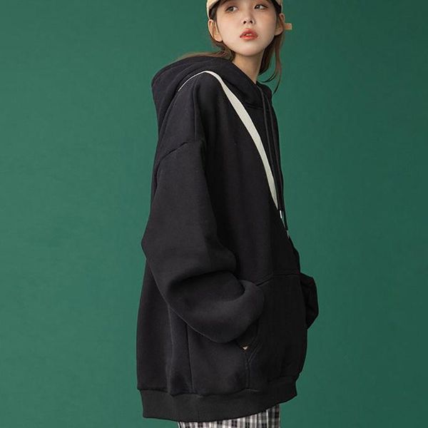 women's hoodies & sweatshirts solid color with fur padded hoodie korean-style bf loose hooded pullover long-sleeved upper garment coat, Black
women's hoodies & sweatshirts solid color with fur padded hoodie korean-style bf loose hooded pullover long-sleeved upper garment coat, Black