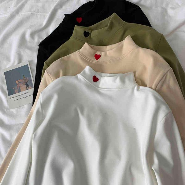 women's t-shirt autumn winter heart embroidery turtleneck women t-shirts soft warm long sleeve basic solid color bottoming sh, White
women's t-shirt autumn winter heart embroidery turtleneck women t-shirts soft warm long sleeve basic solid color bottoming sh, White