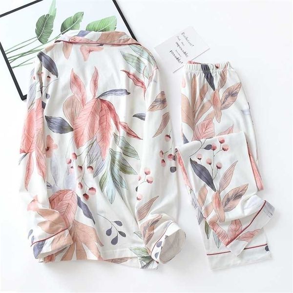 women long sleeve nightwear autumn 100% cotton knitted pajama set turn-down collar leaves printing pajamas loungewear sleepwear 211215, Black;red
women long sleeve nightwear autumn 100% cotton knitted pajama set turn-down collar leaves printing pajamas loungewear sleepwear 211215, Black;red