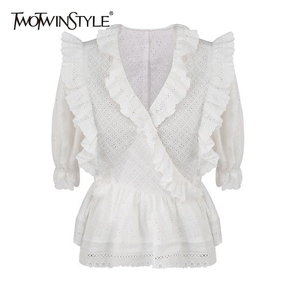 ruffle white shirt for women hollow out puff short sleeves high waist blouse female spring fashion new 210428
ruffle white shirt for women hollow out puff short sleeves high waist blouse female spring fashion new 210428