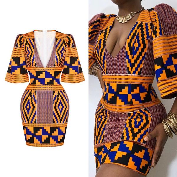 ethnic clothing african short dress slim print women wrap v neck dresses, Red
ethnic clothing african short dress slim print women wrap v neck dresses, Red