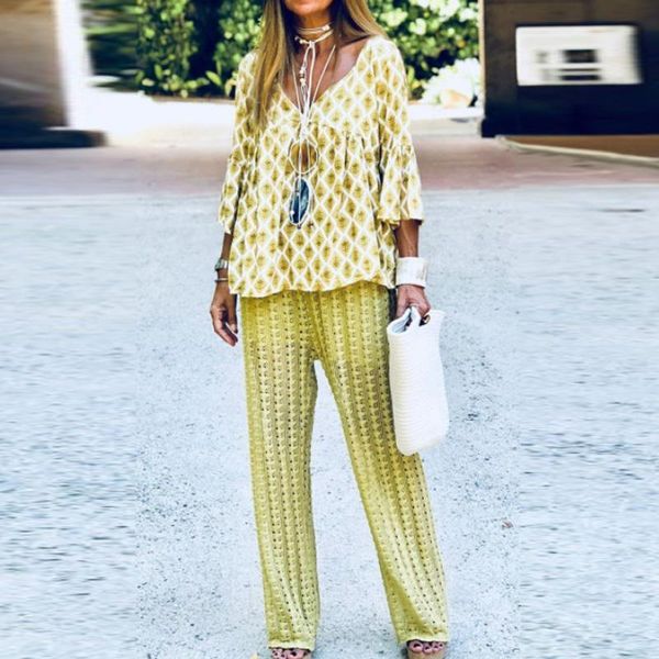 women's two piece pants 2021 preppy style pattern printed casual outfits women v neck 3/4 blouse and trousers suit spring autumn sets h, White
women's two piece pants 2021 preppy style pattern printed casual outfits women v neck 3/4 blouse and trousers suit spring autumn sets h, White