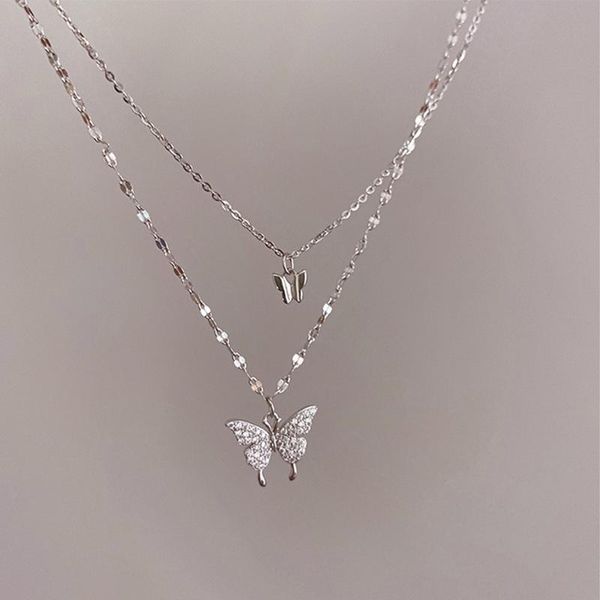 pendant necklaces shiny butterfly necklace ladies exquisite double layer clavicle chain jewelry for gift, Silver
pendant necklaces shiny butterfly necklace ladies exquisite double layer clavicle chain jewelry for gift, Silver