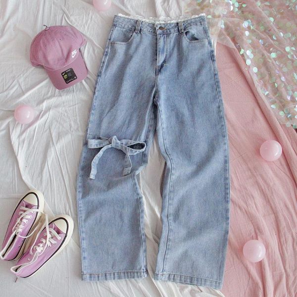 2021student soft sister casual trousers spirng autumn japanese women sweet butterfly tie lace straight pants loose jean women's jeans, Blue
2021student soft sister casual trousers spirng autumn japanese women sweet butterfly tie lace straight pants loose jean women's jeans, Blue