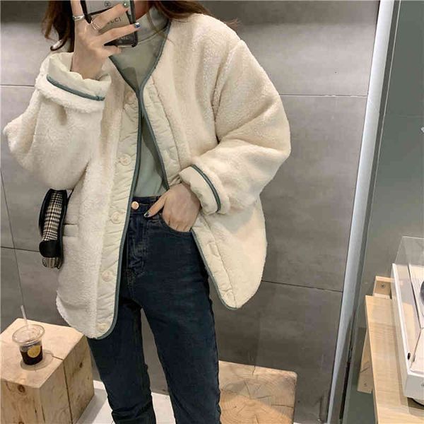 downs winter solid padded lambswool patchwork women coat cotton warm loose casual jacket female outwear elegant, Black
downs winter solid padded lambswool patchwork women coat cotton warm loose casual jacket female outwear elegant, Black