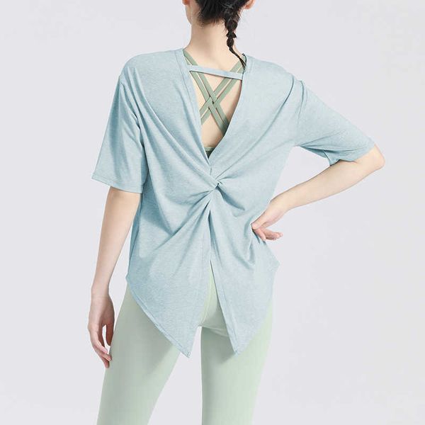 split bandage back yoga suit women's summer breathable quick drying t-shirt blouse running fitness short sleeve top, Black;white
split bandage back yoga suit women's summer breathable quick drying t-shirt blouse running fitness short sleeve top, Black;white