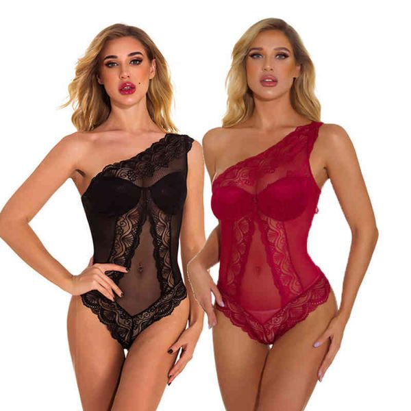 one shoulder lace bodysuit transparent black jumpsuit women's lingerie underwear 211208, Black;white
one shoulder lace bodysuit transparent black jumpsuit women's lingerie underwear 211208, Black;white