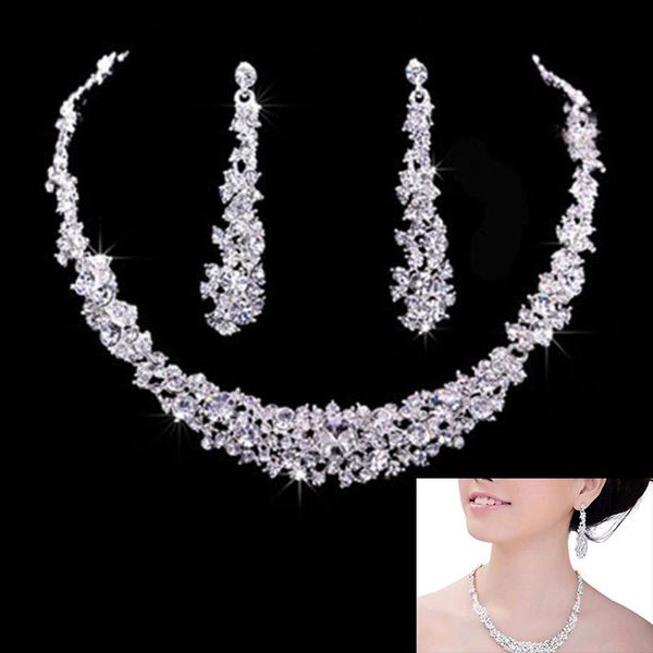 earrings & necklace bridal wedding jewelry sets elegant crystal color waterdrop choker set party for women, Silver
earrings & necklace bridal wedding jewelry sets elegant crystal color waterdrop choker set party for women, Silver