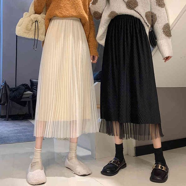 women's solid double-sided pleated lace skirts autumn winter plus velvet creasing elastic high waist skirt female 210514, Black
women's solid double-sided pleated lace skirts autumn winter plus velvet creasing elastic high waist skirt female 210514, Black