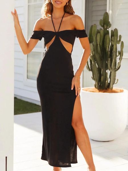 party dresses dress 2021 women hollow split cut slash neck short sleeve midi black evening clothing, White;black
party dresses dress 2021 women hollow split cut slash neck short sleeve midi black evening clothing, White;black
