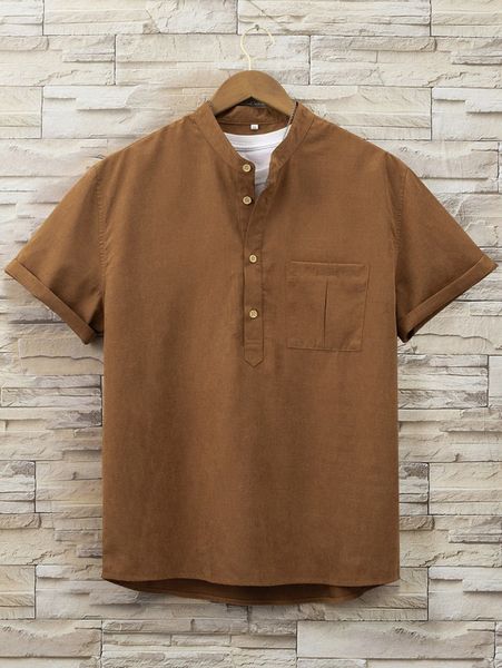 men patched pocket half button shirt without tee a2w8#, White;black
men patched pocket half button shirt without tee a2w8#, White;black