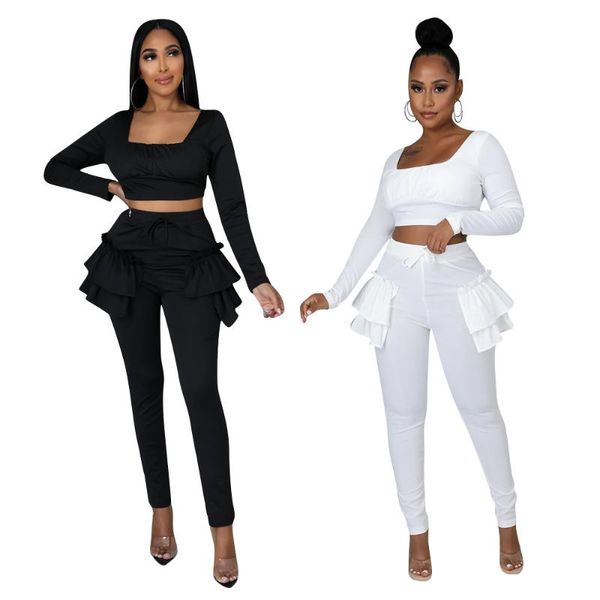 women's two piece pants 2 autumn outfits long sleeve ruffled trousers two-piece suit bodycon casual jogger fall clothes matching sets, White
women's two piece pants 2 autumn outfits long sleeve ruffled trousers two-piece suit bodycon casual jogger fall clothes matching sets, White