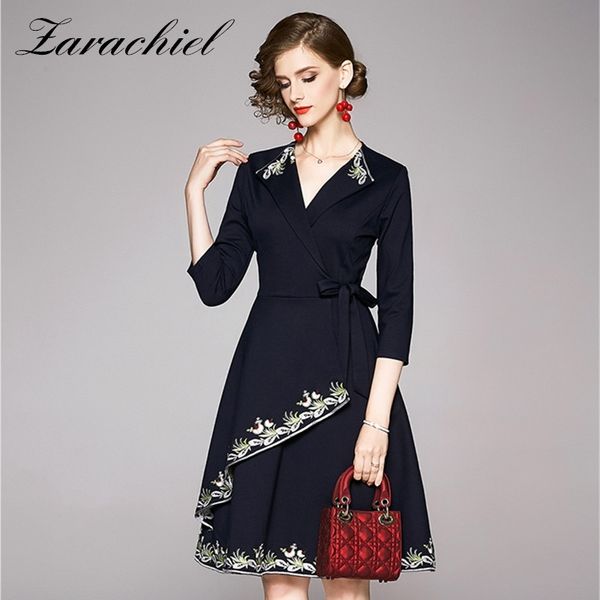 spring autumn office lady lace-up belt high waist v-neck women vintage flower embroidery elegant midi a-line dress 210416, Black;gray
spring autumn office lady lace-up belt high waist v-neck women vintage flower embroidery elegant midi a-line dress 210416, Black;gray