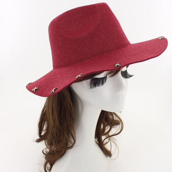 wide brim hats wool felt fedora jazz with rivet decor women panama trilby cowboy cap fashion sun visor caps, Blue;gray
wide brim hats wool felt fedora jazz with rivet decor women panama trilby cowboy cap fashion sun visor caps, Blue;gray