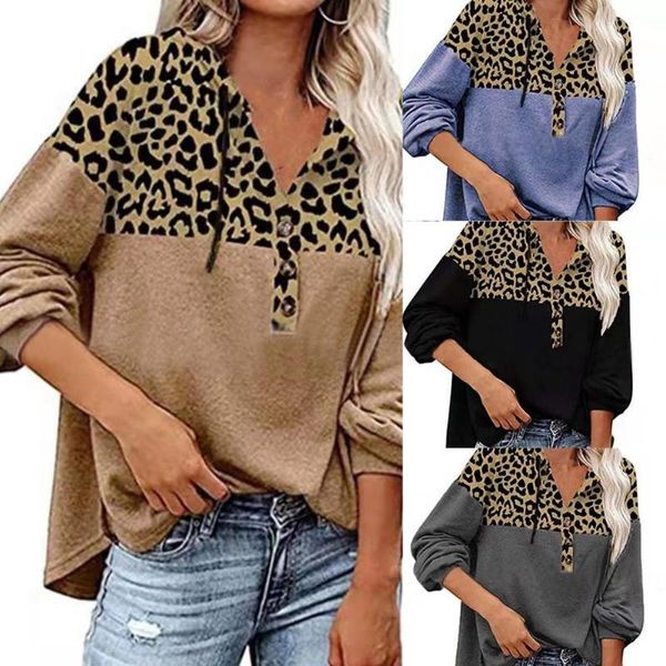 women's hoodies & sweatshirts lady hoodie stylish leopard print patchwork hooded drawstring buttons casual loose v neck autumn female f, Black
women's hoodies & sweatshirts lady hoodie stylish leopard print patchwork hooded drawstring buttons casual loose v neck autumn female f, Black