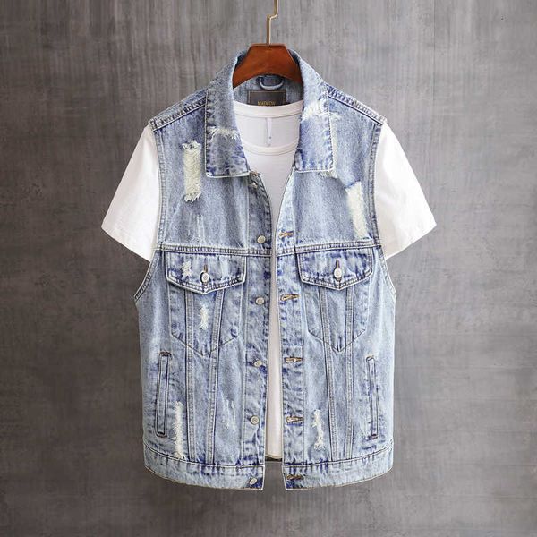 men's vests streetwear fashion retro blue sleeveless casual ripped denim jacket punk style destroyed hip hop angling homme bvml, Black;white
men's vests streetwear fashion retro blue sleeveless casual ripped denim jacket punk style destroyed hip hop angling homme bvml, Black;white