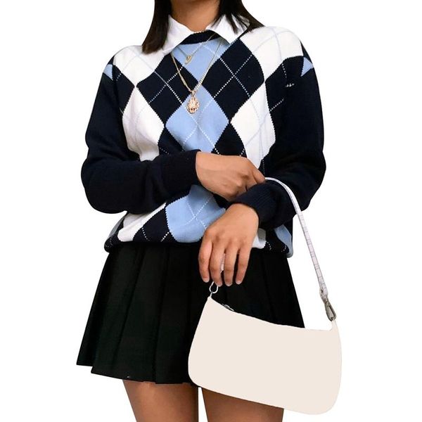 knitted y2k aesthetic argyle women's sweater 90s e girl school preppy style pullover sweaters female elegant s blue, White;black
knitted y2k aesthetic argyle women's sweater 90s e girl school preppy style pullover sweaters female elegant s blue, White;black