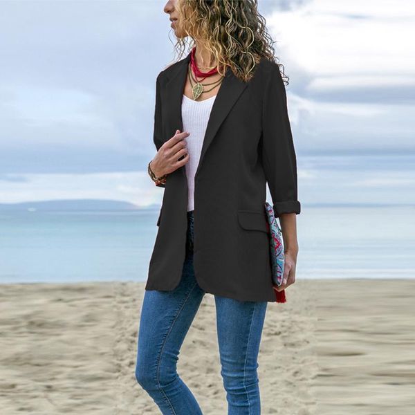 women turn-down collar spring long sleeve outwear pocket office casual solid slim fit blazer autumn women's suits & blazers, White;black
women turn-down collar spring long sleeve outwear pocket office casual solid slim fit blazer autumn women's suits & blazers, White;black