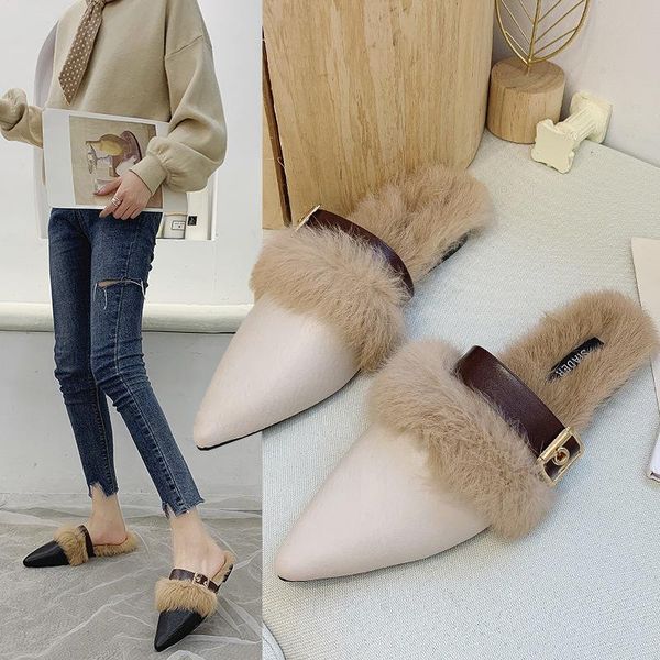 slippers female pointed head fur flat half baotou muller shoes are fashionable fashion, Black
slippers female pointed head fur flat half baotou muller shoes are fashionable fashion, Black
