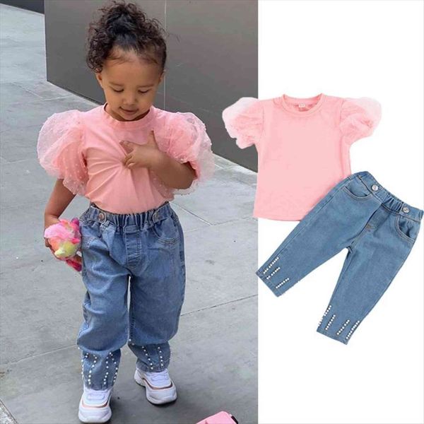 1 6y fashion girls clothing sets summer toddler kids baby puff sleeve lace t shirts pearl jean pants for children, White
1 6y fashion girls clothing sets summer toddler kids baby puff sleeve lace t shirts pearl jean pants for children, White