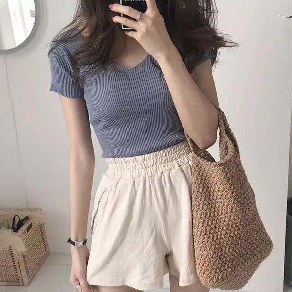women's t-shirt summer korean style retro tee for women fashion vintage v-neck short sleeve t-woman slim solid color t shirts, White
women's t-shirt summer korean style retro tee for women fashion vintage v-neck short sleeve t-woman slim solid color t shirts, White