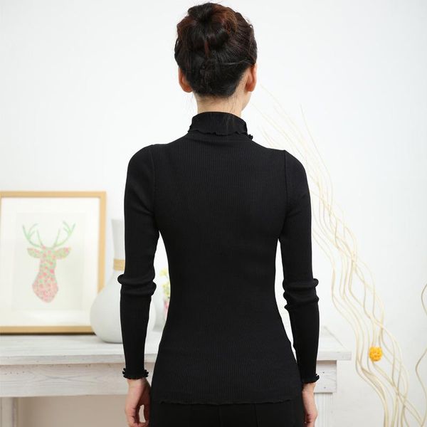 women's t-shirt 70%nature silk 30% cotton high necked bottoming shirt basic style seamless long sleeved sweater elastic thread, White
women's t-shirt 70%nature silk 30% cotton high necked bottoming shirt basic style seamless long sleeved sweater elastic thread, White