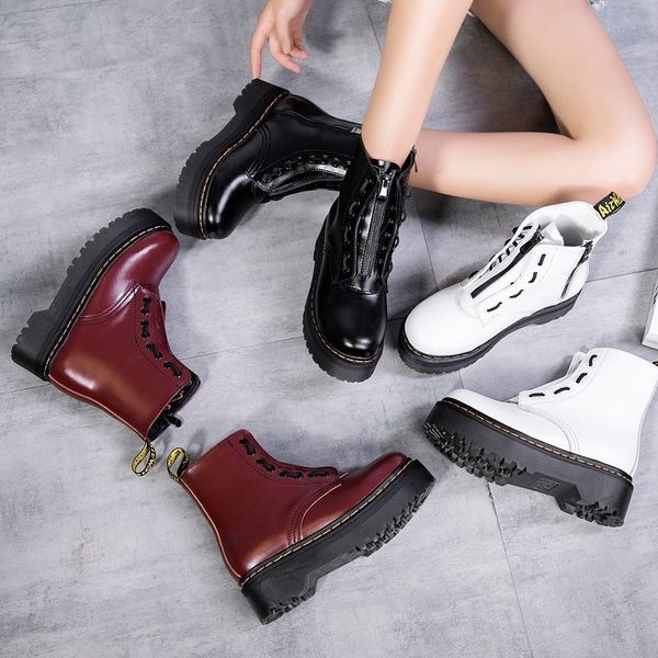 mid barrel thick bottom zipper martin boots women's style handsome short real cowhide net red same, Black
mid barrel thick bottom zipper martin boots women's style handsome short real cowhide net red same, Black