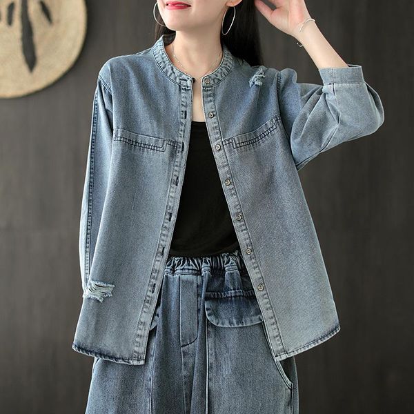 women's jackets nini wonderland 2021 autumn cotton denim jacket coats casual outerwear coat female solid korean style cardigan, Black;brown