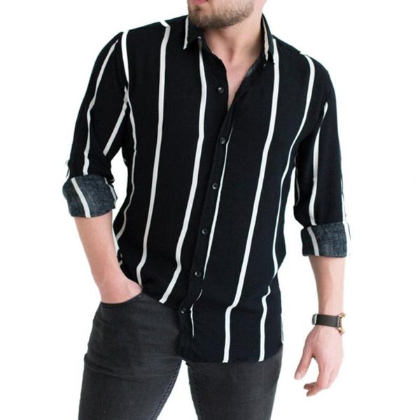 men's casual shirts summer men striped print shirt turn-down collar long sleeve buttons closure business male clothing, White;black
men's casual shirts summer men striped print shirt turn-down collar long sleeve buttons closure business male clothing, White;black