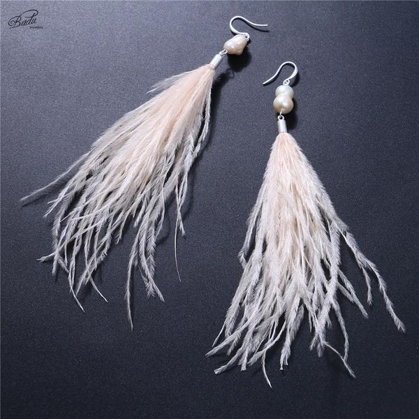 dangle & chandelier badu irregular freshwater pearl drop earring long ostrich feather 4 colors women jewelry gift holiday collocation, Silver
dangle & chandelier badu irregular freshwater pearl drop earring long ostrich feather 4 colors women jewelry gift holiday collocation, Silver