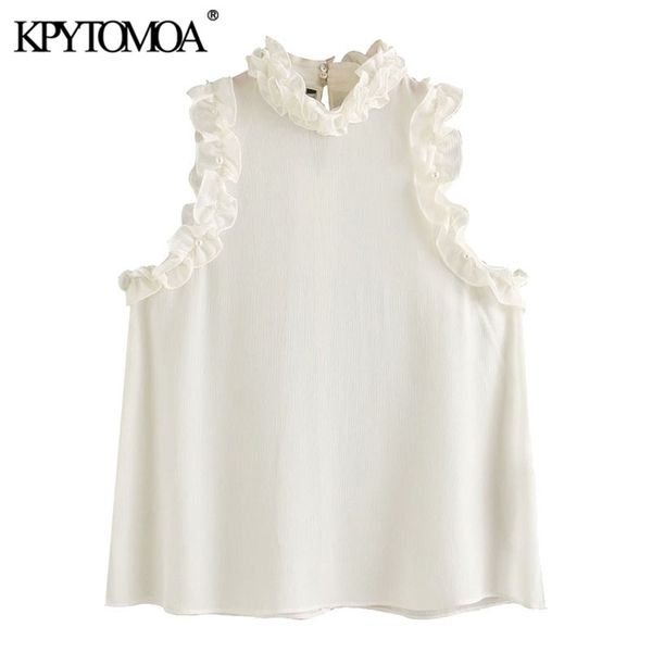 women fashion pearl beading see through ruffled blouses high neck sleeveless female shirts chic 210420, White
women fashion pearl beading see through ruffled blouses high neck sleeveless female shirts chic 210420, White