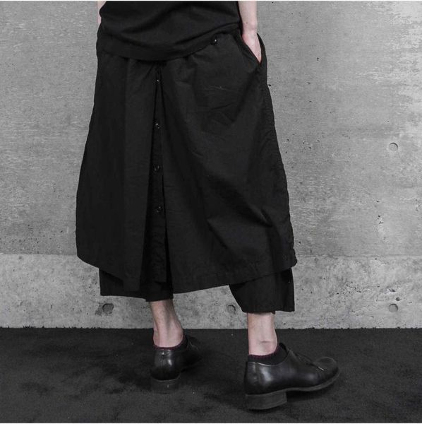 deconstructed lace-up double layer cropped trousers comfortable structure dark designer men's culottes pants, Black
deconstructed lace-up double layer cropped trousers comfortable structure dark designer men's culottes pants, Black