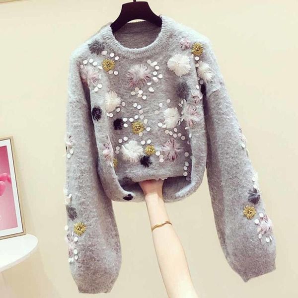 women's sweaters sweet o-neck knitted sweater women autumn embroidery three-dimensional flowers pullovers loose fashion, White;black
women's sweaters sweet o-neck knitted sweater women autumn embroidery three-dimensional flowers pullovers loose fashion, White;black