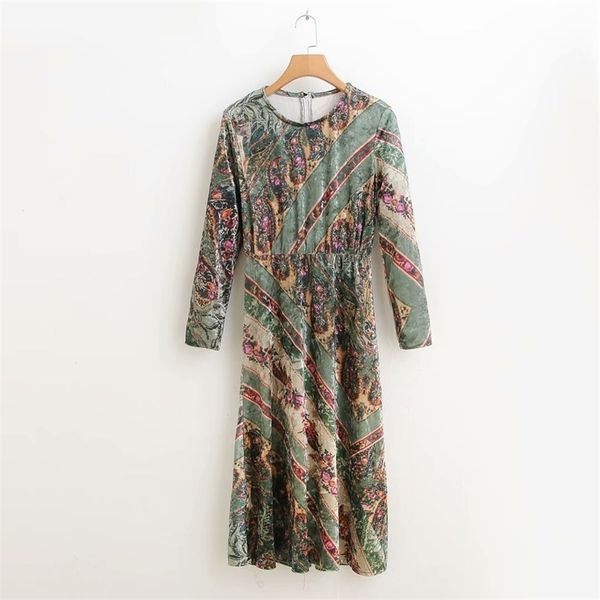 women long dress vintage elastic waist o-neck suede printed spring summer fashion es 210524, Black;gray
women long dress vintage elastic waist o-neck suede printed spring summer fashion es 210524, Black;gray