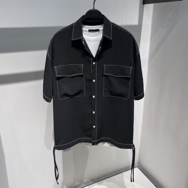 men's casual shirts 2021 summer loose short sleeve shirt black lyocell double pocket open line, White;black
men's casual shirts 2021 summer loose short sleeve shirt black lyocell double pocket open line, White;black