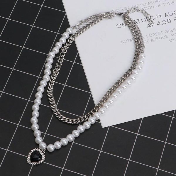 chains trendy double layered wearing black love pendant necklace female retro fashion temperament pearl clavicle chain, Silver
chains trendy double layered wearing black love pendant necklace female retro fashion temperament pearl clavicle chain, Silver