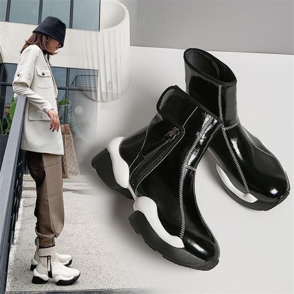 boots winter women round toe side zipper and flat with fashion genuine leather thick bottomed daddy shoes item no.959-9, Black 
boots winter women round toe side zipper and flat with fashion genuine leather thick bottomed daddy shoes item no.959-9, Black