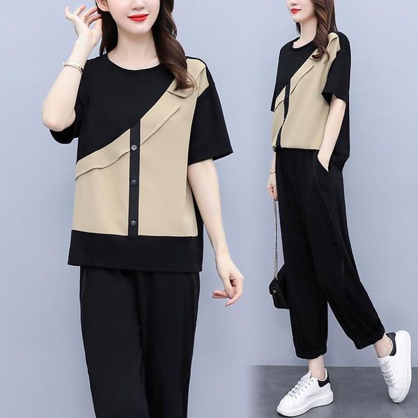 women's two piece pants large size summer splicing set fashion casual and ensemble femme deux pieces sets of clothes for women, White
women's two piece pants large size summer splicing set fashion casual and ensemble femme deux pieces sets of clothes for women, White
