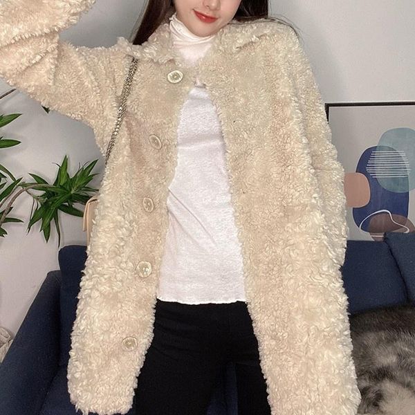 women's fur & faux cashmere grain 2022 autumn winter womens lamb wool coat office lady long elegant solid korean style casual outerwear, Black
women's fur & faux cashmere grain 2022 autumn winter womens lamb wool coat office lady long elegant solid korean style casual outerwear, Black